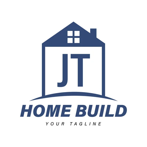 带有家庭图标 现代住房或建筑标识概念的Jt字母标识设计 — 图库矢量图片