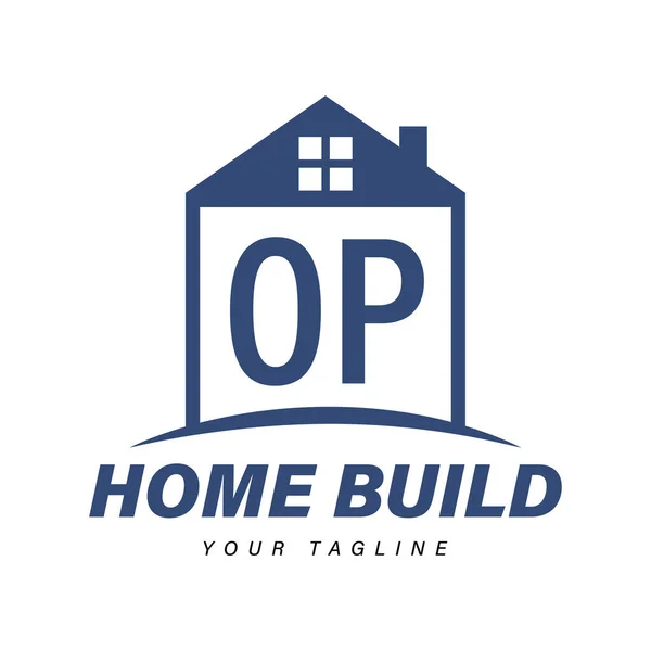 带有家庭标志 现代住房或建筑物标志概念的Op字母标志设计 — 图库矢量图片