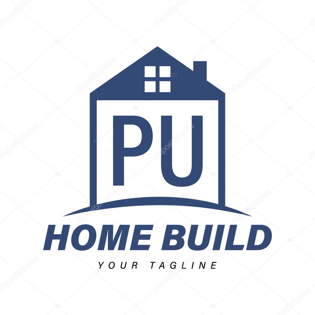 PU Letter Logo Design with Home Icons, Modern Housing or Building Logo Concepts