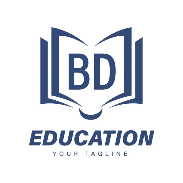 書籍のアイコンとBd文字のロゴデザイン 現代教育のロゴコンセプト — ストックベクタ