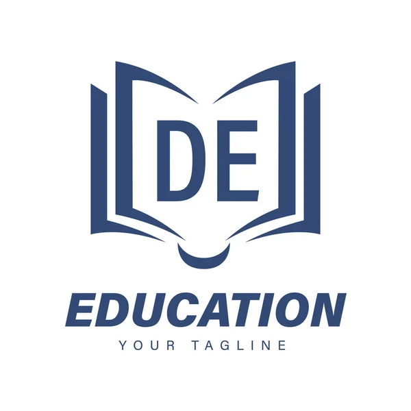 本のアイコンとDeの手紙のロゴデザイン 現代教育のロゴコンセプト — ストックベクタ