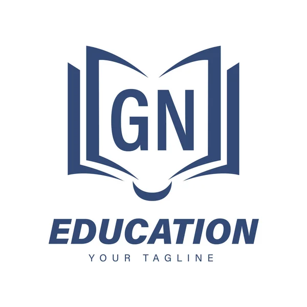 本のアイコンとGn文字のロゴデザイン 現代教育のロゴコンセプト — ストックベクタ