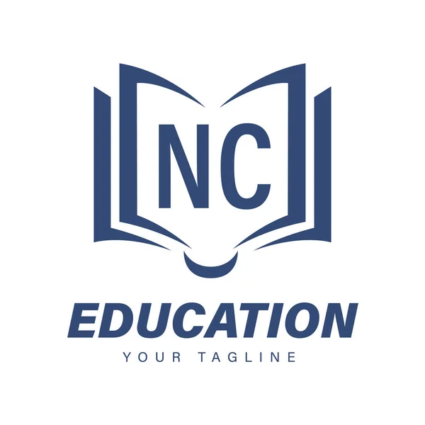 本のアイコンとNcの手紙のロゴデザイン 現代教育のロゴコンセプト — ストックベクタ