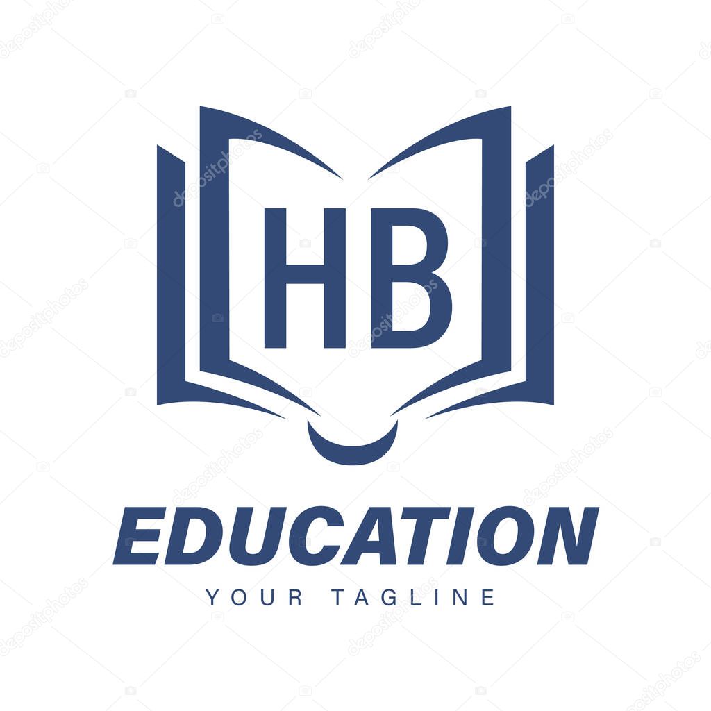 HB Letter Logo Design with Book Icons, Modern Education Logo Concept