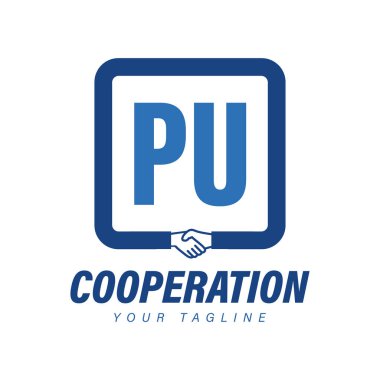 PU Harf Logosu Tasarımı El sıkışma Simgesi, Modern İşbirliği Logosu Konsepti