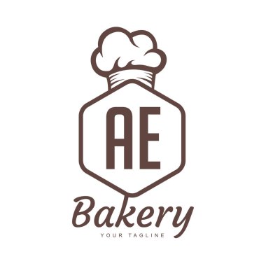 AE Letter Logo Tasarımı Şef Simgesi, Pastane Logosu Konsepti
