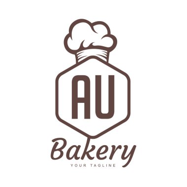 AU Letter Logo Tasarımı Şef Simgesi, Pastane Logosu Konsepti