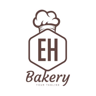 EH Harf Logosu Tasarımı Şef Simgesi, Pastane Logosu Konsepti