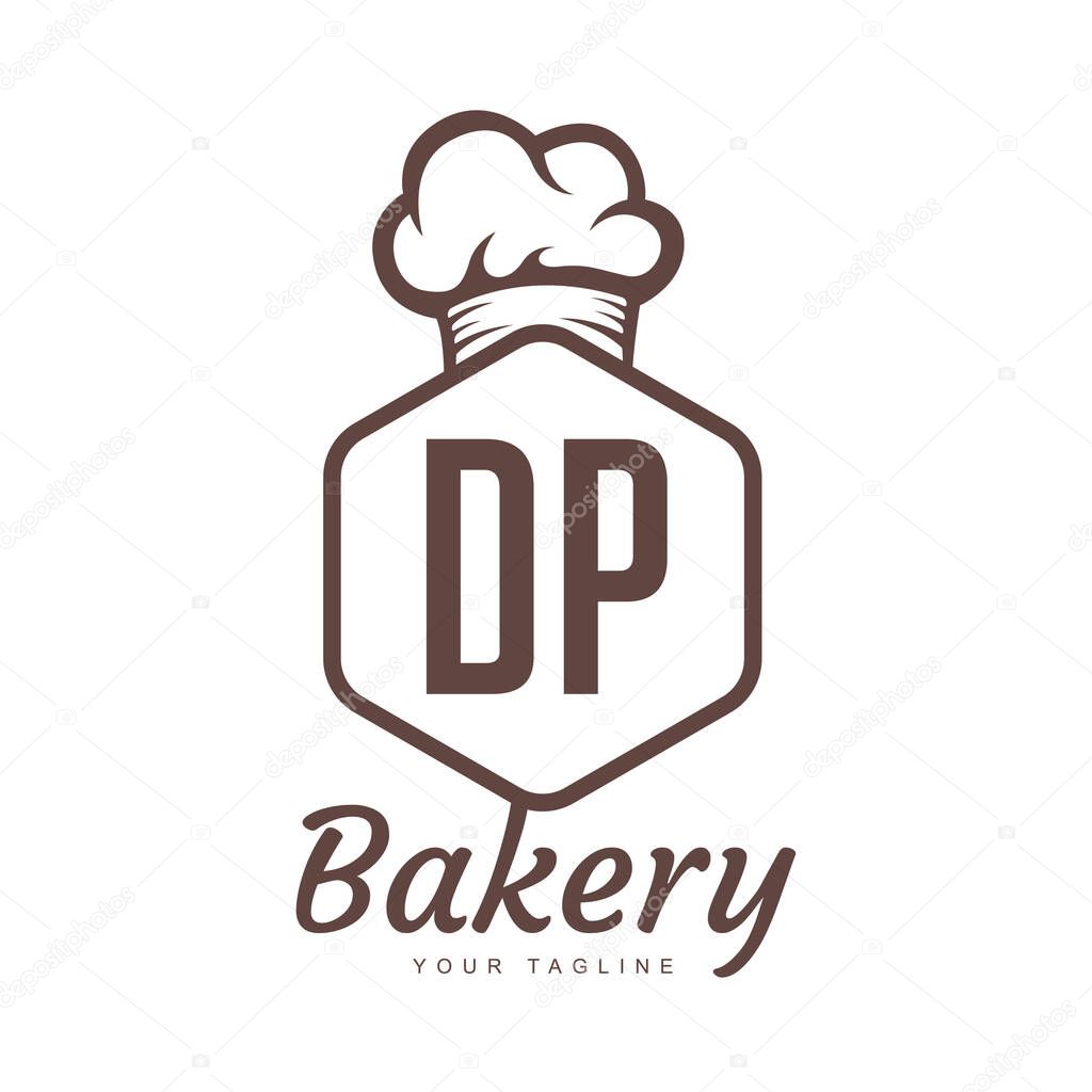 DP Letter Logo Design with Chef Icon, Bakery Logo Concept