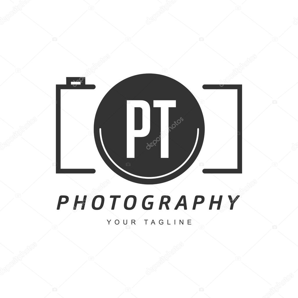 PT Letter Logo Design with Camera Icon, Photography Logo Concept