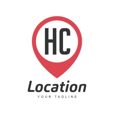 Konum Pin Simgesi, Konum Konumu veya Seyahat Logosu Konumu ile HC Harf Logosu Tasarımı