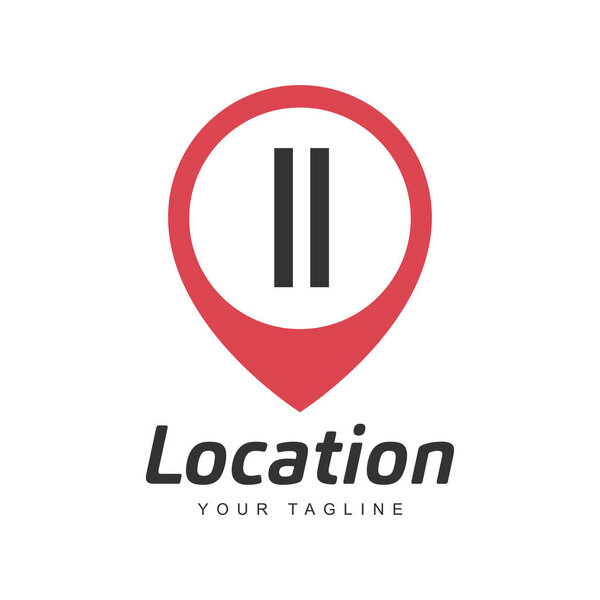 II Letter Logo Design with Location Pin Icon, Location or Travel Logo Concept