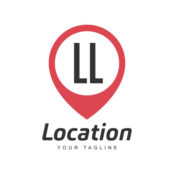 LL Letter Logo Design with Location Pin Icon, Location or Travel Logo Concept