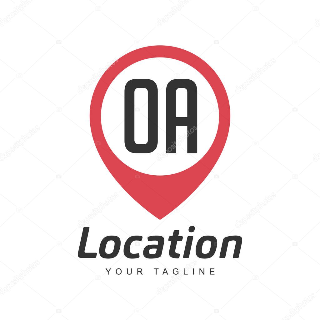OA Letter Logo Design with Location Pin Icon, Location or Travel Logo Concept