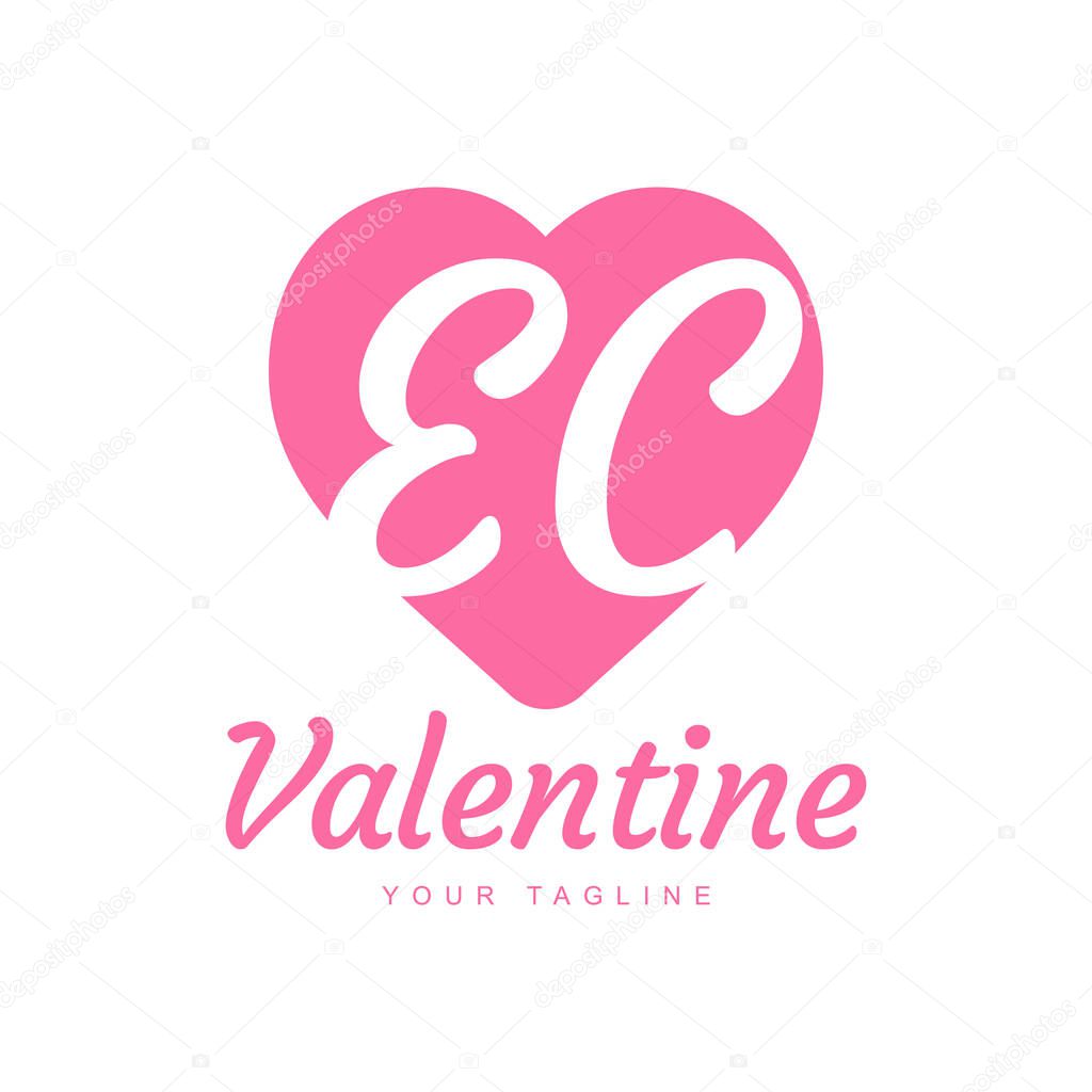 Ec Letter Logo Design With Heart Icons Love Or Valentine Logo Concept Larastock