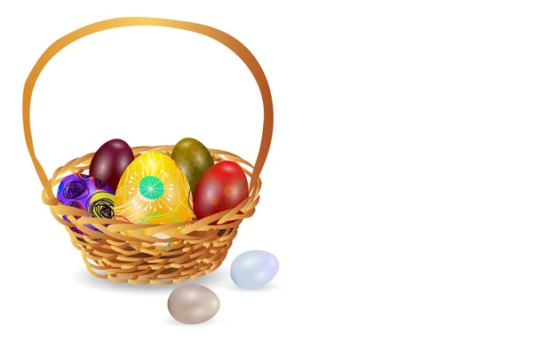 Easter eggs in basket on white background. — Stock Vector