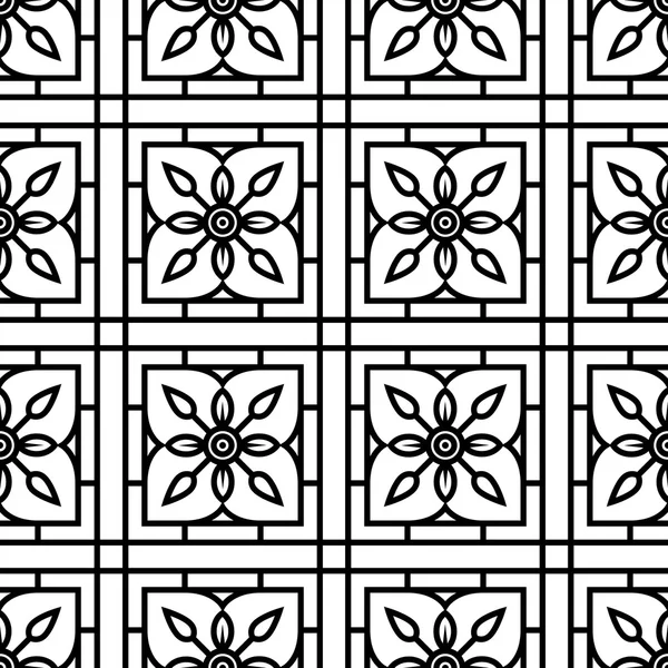 グリッド内の黒と白のシームレス花柄デザイン. — ストックベクタ