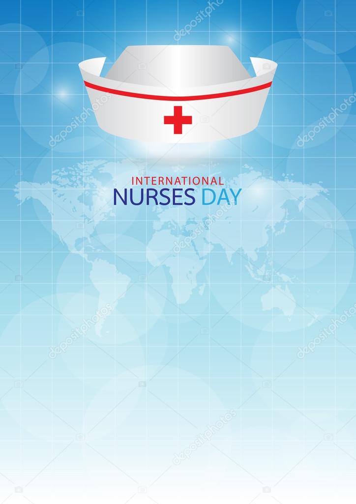 International nurse day:  generated image nurse cap on blue background. World Map: Elements of this image furnished by NASA