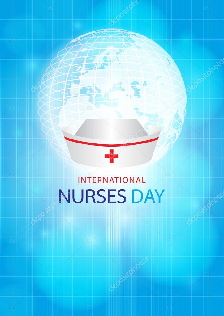 International nurse day:  generated image nurse cap on earth digitally image of blue light and stripes moving fast over blue background World Map: Elements of this image furnished by NASA
