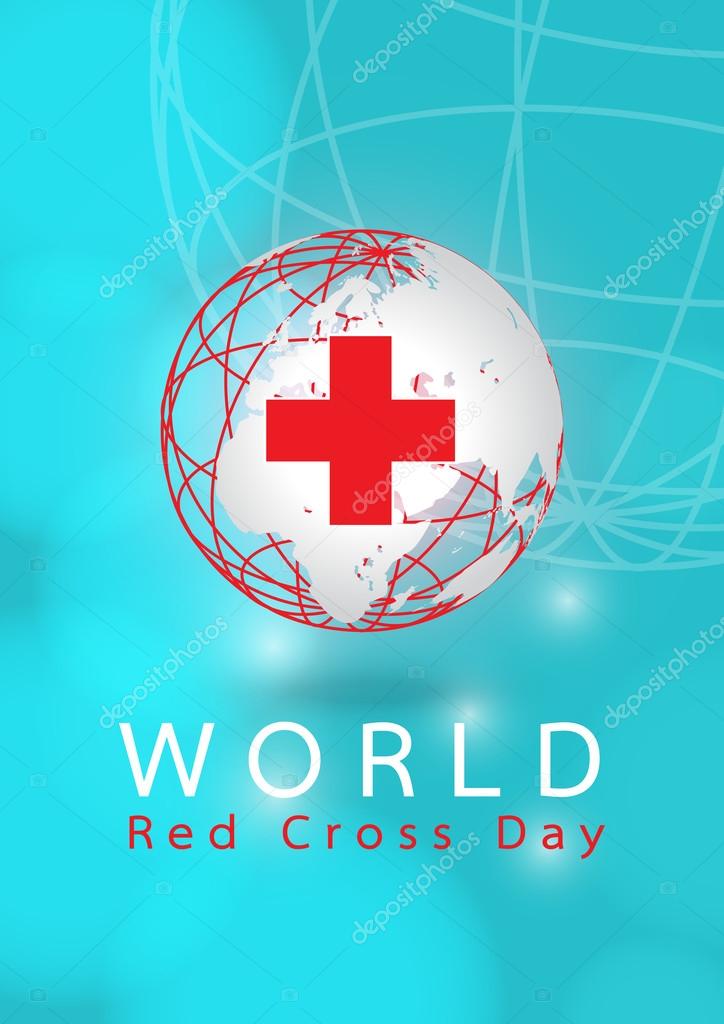 World Red Cross Day: Earth digitally generated image and red cross of dark background. World Map: Elements of this image furnished by NASA