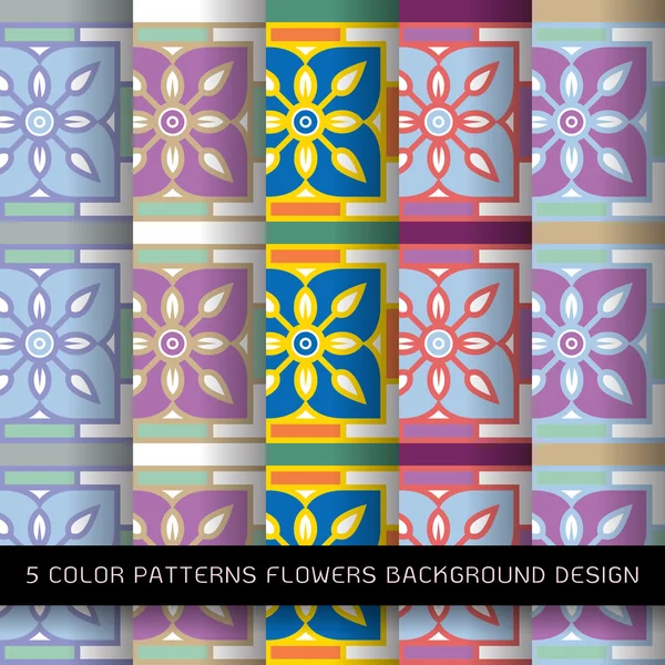 5 patrones de color flores diseño de fondo en rejilla . — Archivo Imágenes Vectoriales