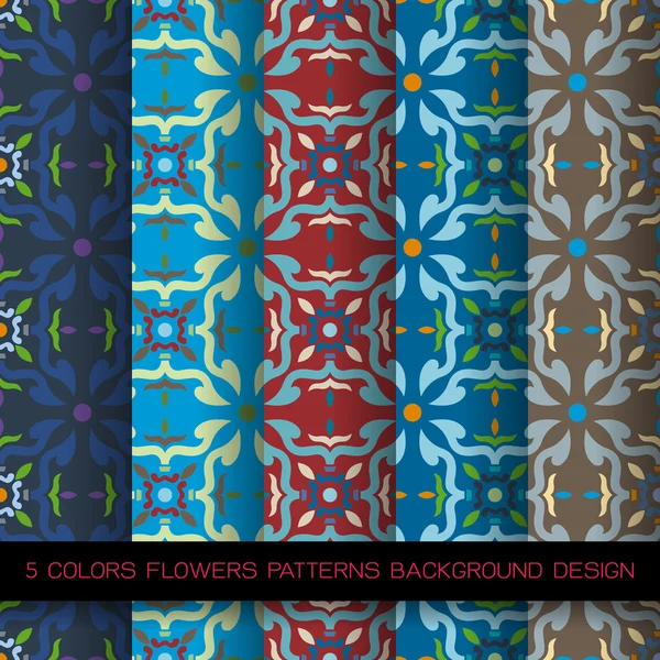 Set de 5 colores sobre fondo. vector fondo de pantalla patrón de flores sin costura — Archivo Imágenes Vectoriales