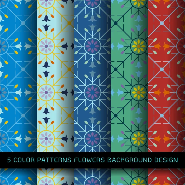 Set de 5 colores sobre fondo. vector fondo de pantalla patrón de flores sin costura — Archivo Imágenes Vectoriales