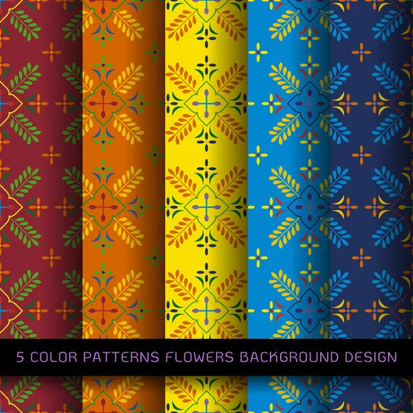 Set de 5 colores sobre fondo. vector fondo de pantalla patrón de flores sin costura — Archivo Imágenes Vectoriales