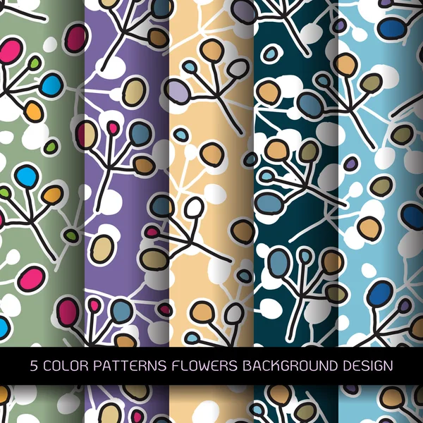 Conjunto de 5 patrones de colores con flores y el decorativo abstracto — Archivo Imágenes Vectoriales