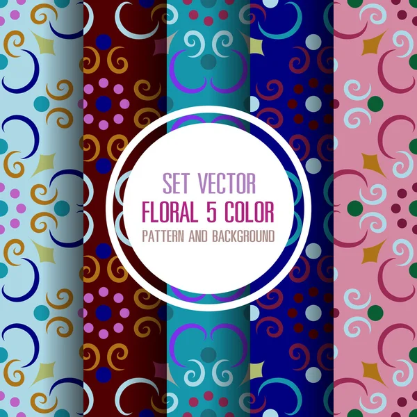 Set vector floral 5 patrón de color y fondo — Archivo Imágenes Vectoriales