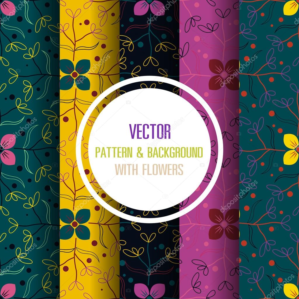 Pattern & background with flowers, Floral color 5 pattern and ba