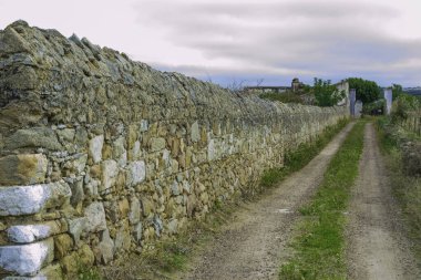 Köyde taş çitli bir yol.