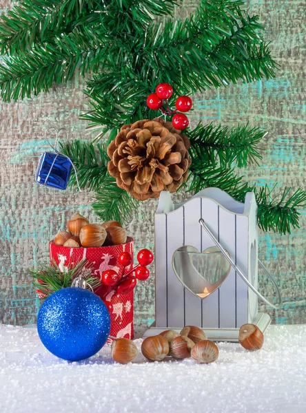 新年の静かな生活の中で装飾的なトウヒの枝 休日カード — ストック写真
