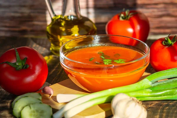 Sommerkalte Gazpacho Suppe Mit Gemüse — Stockfoto
