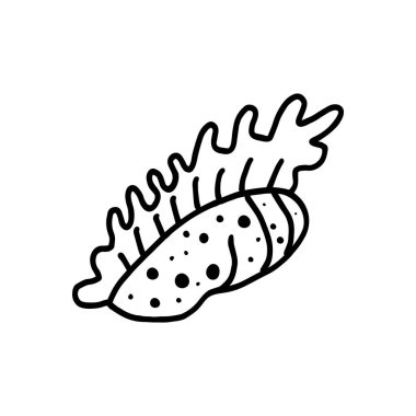 Deniz kabuğu karalaması. Beyaz arka plandaki izole nesne, boyama kitabı, tasarım elementi. Kumaş, kağıt, duvar kâğıdı, ambalaj için hoş bir monokrom baskısı. Vektör illüstrasyonu, basit