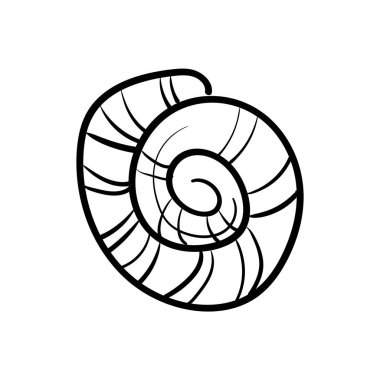 Deniz kabuğu. Siyah ve beyaz renkli. Kumaş, kağıt, duvar kâğıdı, ambalaj için hoş bir monokrom baskısı. Yaz eşyaları. Vektör illüstrasyonu, karalama