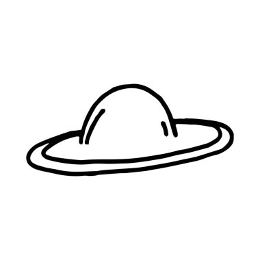 Geniş hasır şapka, karalama. İzole görüntü. Başlık, güneş koruması, plaj aksesuarı. Çıkartmalar, kartlar, posterler için tasarım öğesi. Vektör illüstrasyonu