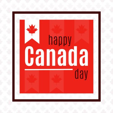 Kanada günün kutlu olsun. Akçaağaç arka planda, parlak selamlama yazıtları ve ulusal bayrak bırakıyor. Sancak, kartpostal, posta listesi için evrensel şablon. Vektör illüstrasyonu