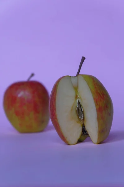 Split Apple Pink Background Perfect Photo Food Flogger — Stock Photo, Image