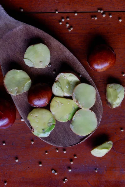 Photo Jengkol Pepper Wooden Table Photo Has Traditional Theme — Stok fotoğraf