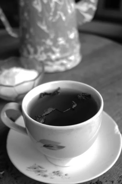 Foto Chá Café Uma Mesa Madeira Perfeito Para Aqueles Vocês — Fotografia de Stock