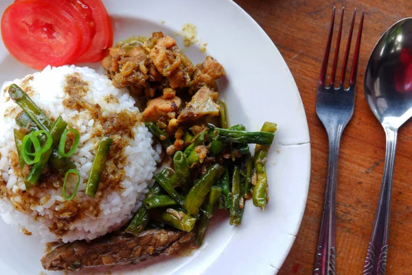 Heavy Food Photos Include Rice Peanuts Meat Tea — Stok Foto