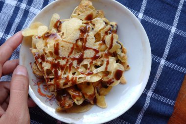 Wonosobo, Indonesia- March 2021, Bread with a sweet taste plus chocolate sauce pictured in Indonesia