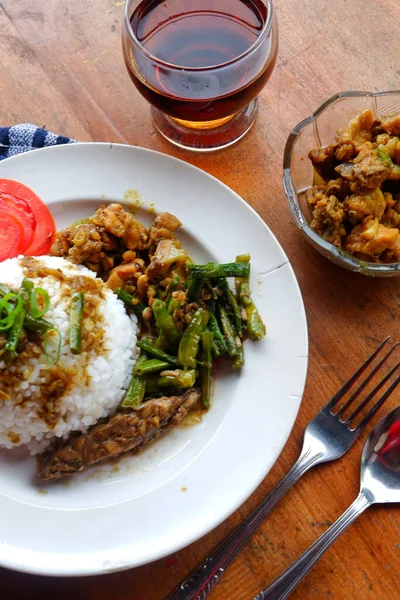 Heavy Food Photos Include Rice Peanuts Meat Tea — Φωτογραφία Αρχείου