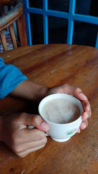 Someone Holding Cup Soy Milk — Fotografia de Stock