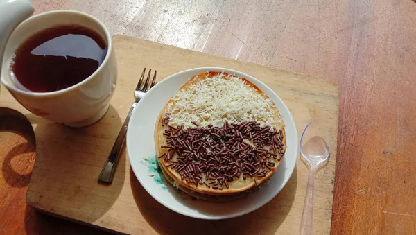 Mini Photo Martabak Chocolate Topping Grated Cheese Found Cup Hot — ストック写真
