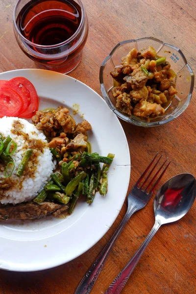 Heavy Food Photos Include Rice Peanuts Meat Tea — Φωτογραφία Αρχείου