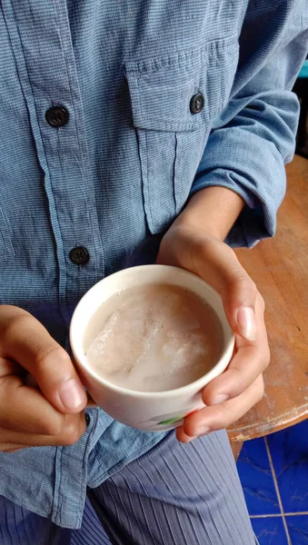 Someone Holding Cup Soy Milk — ストック写真