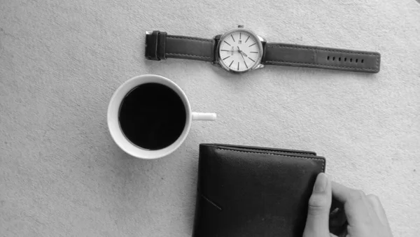 Foto Cartera Cuero Café Negro Reloj Sobre Fondo Blanco —  Fotos de Stock