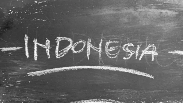 Text Indonesia Background Black Chalkboard Crayons — 图库照片